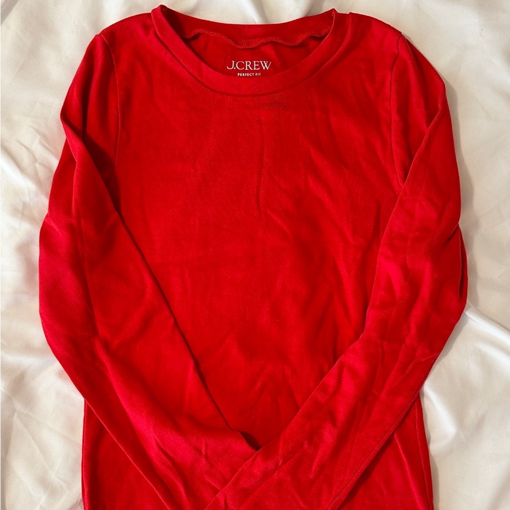 J. Crew Vibrant Red Crewneck Long-sleeve Tee, Size S